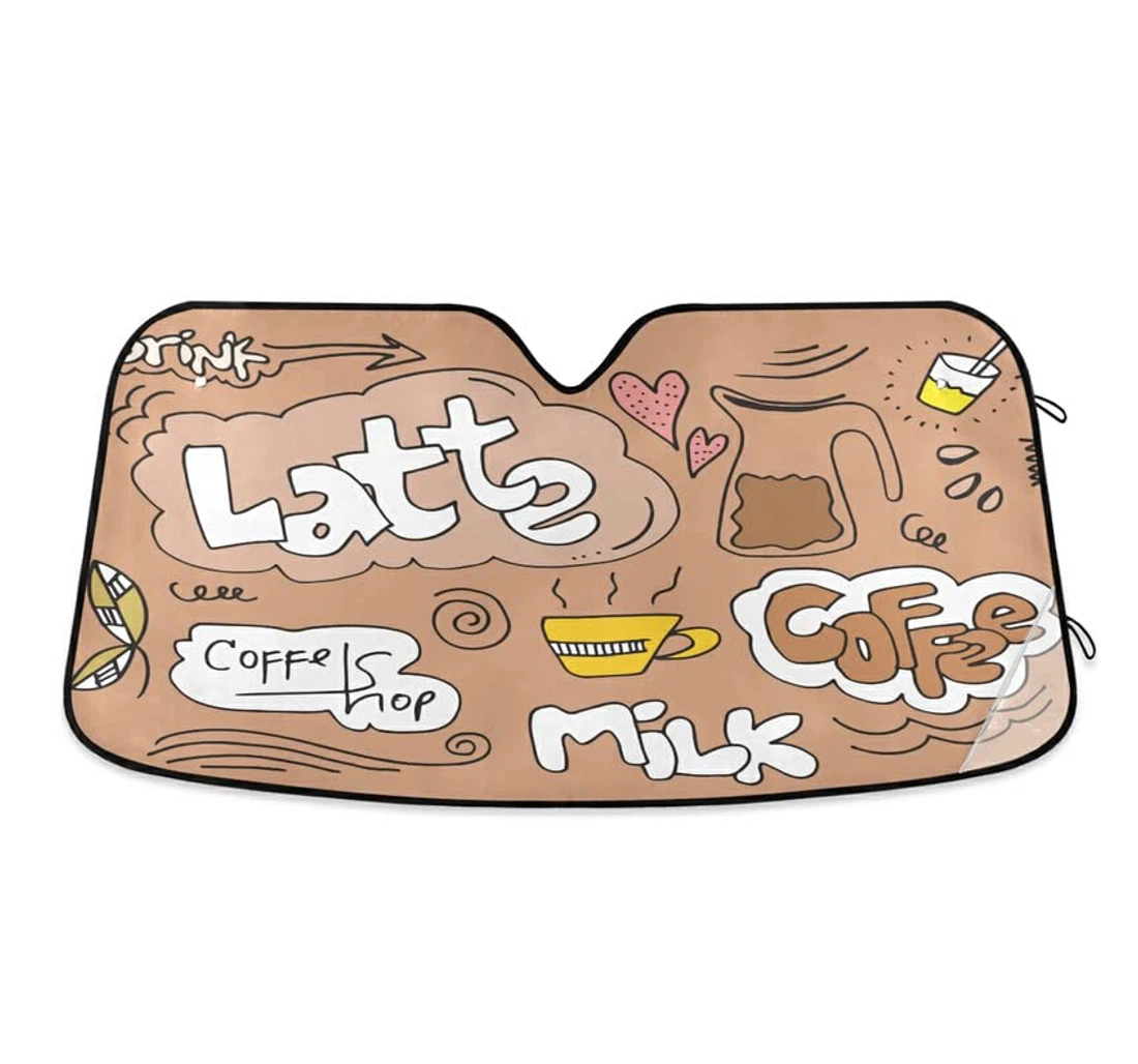 Coffee Time Latte Milk Cartoon Glass Taupe Car Sun Shade