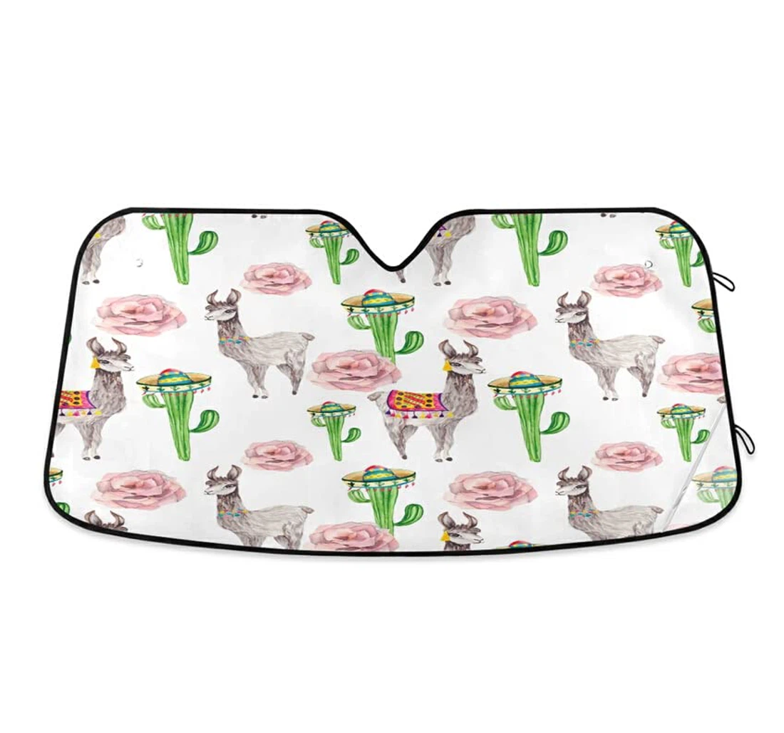 Mexico Cactus Llama Alpaca Flower Car Sun Shade