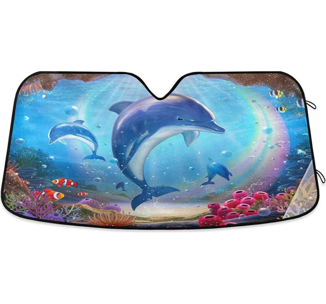 Lovable Dolphins Colorful Tropical Ocean Car Sun Shade
