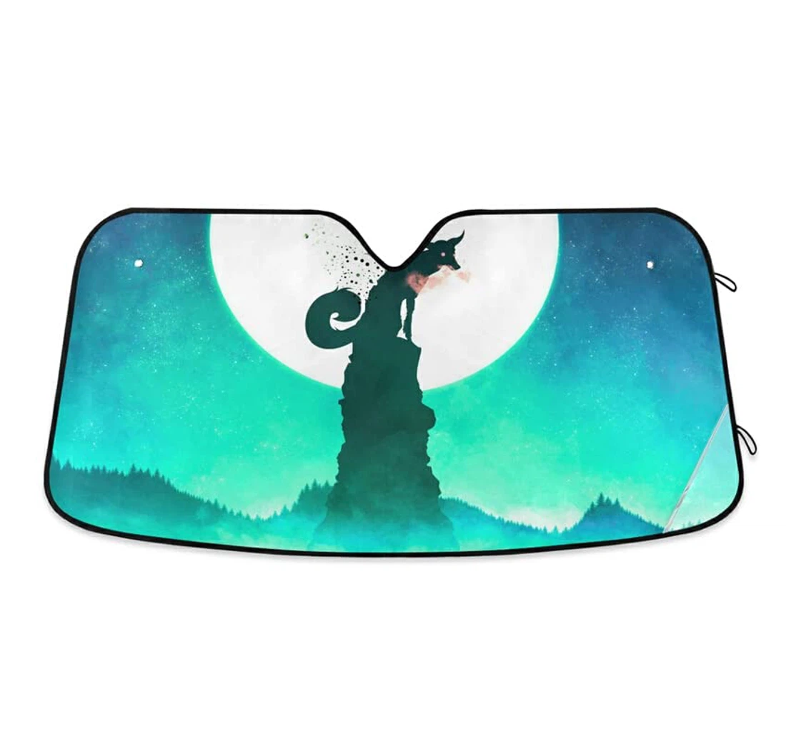 Full Moon Fox Cartoon Car Sun Shade