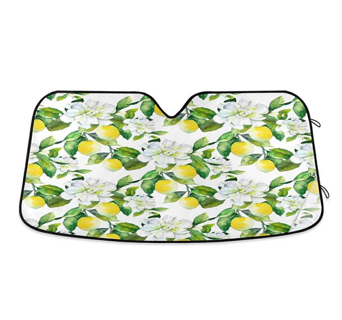 Lemons Flower Leaves Watercolor Car Sun Shade
