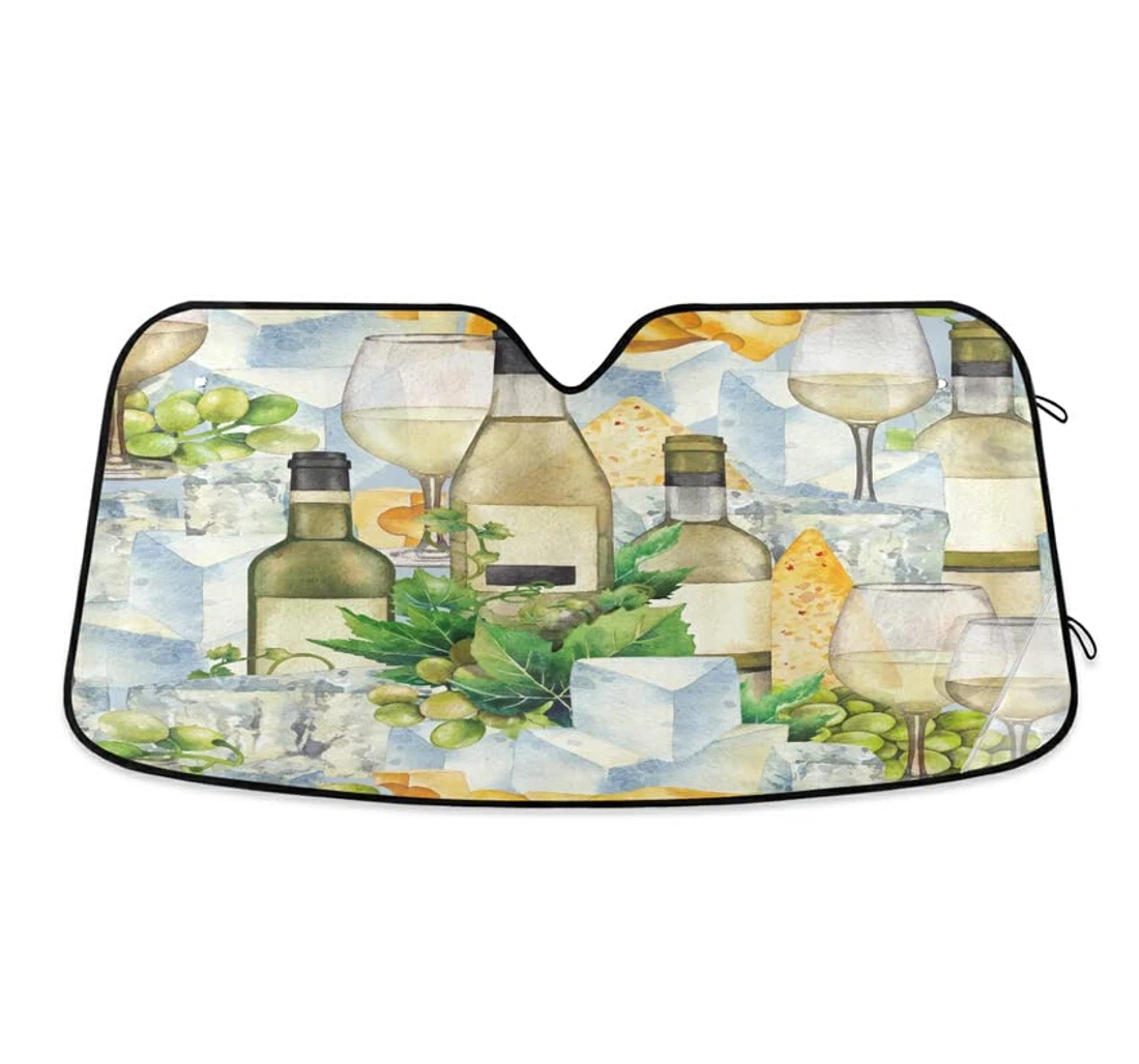 White Grapes Wine Bottles Watercolor Car Sun Shade