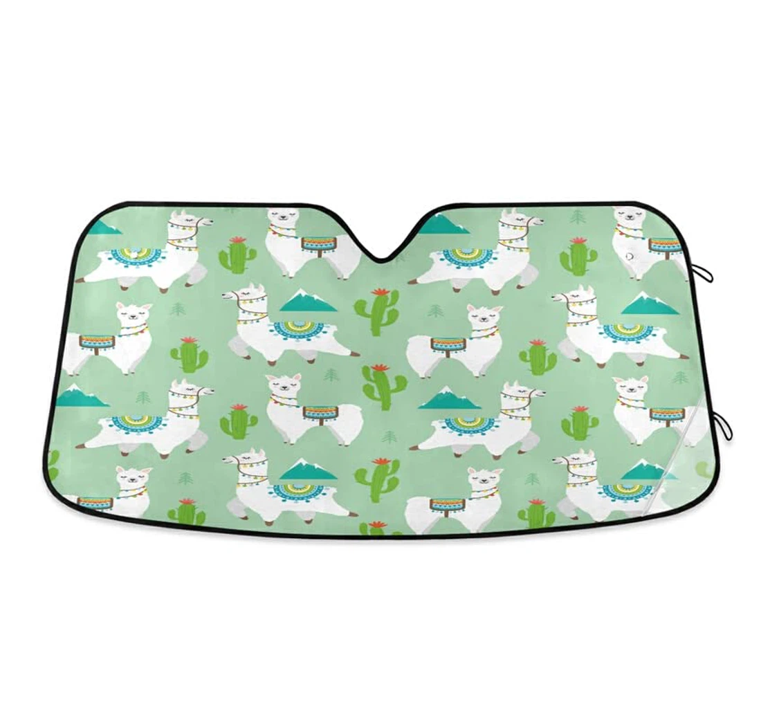 Mexico Green Llama Cactus Funny Alpaca Car Sun Shade
