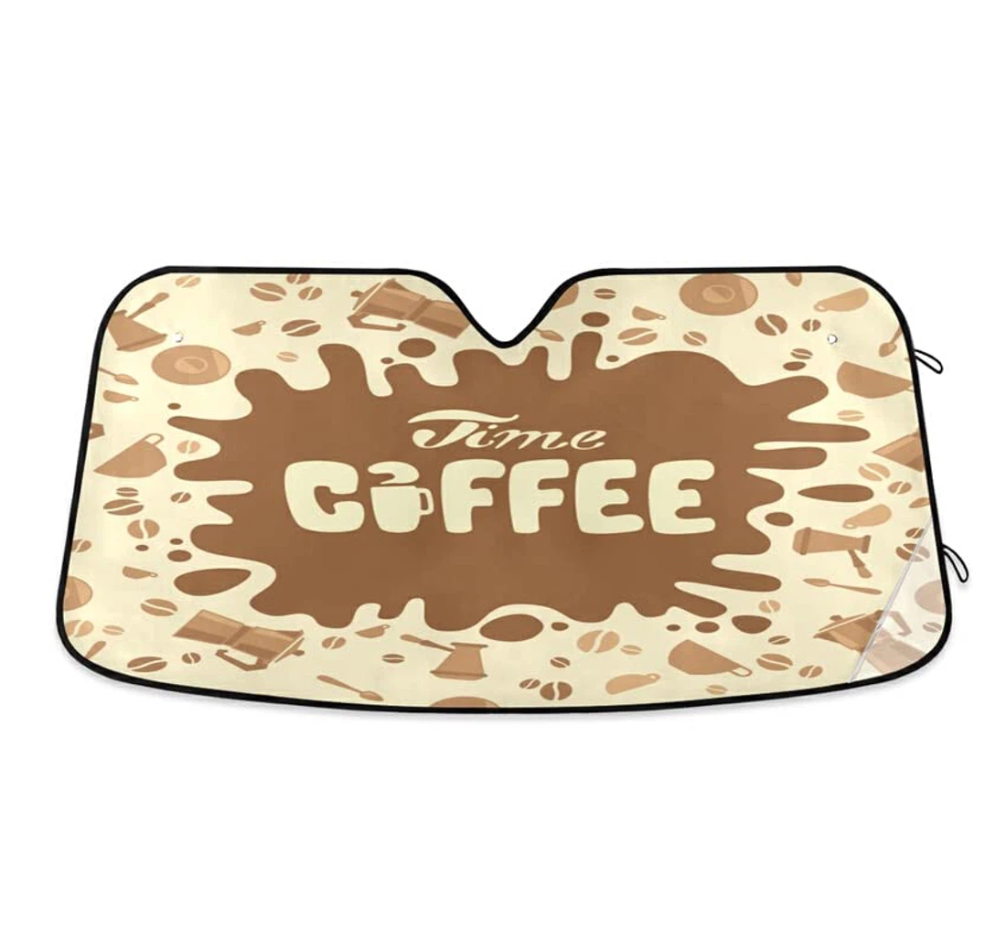 Coffee Time Doodle Beige Car Sun Shade