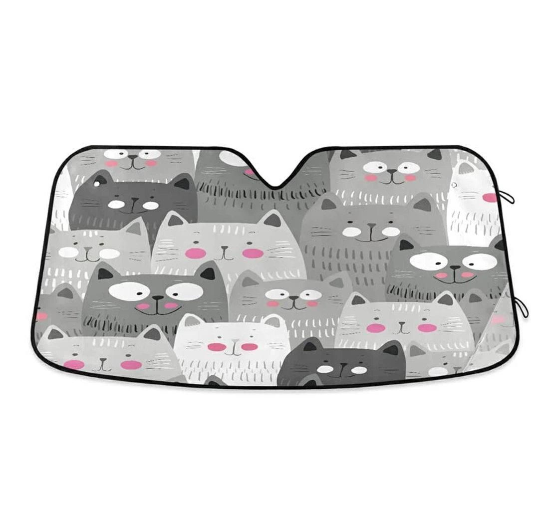Cute Kitty Face Cats Pattern Car Sun Shade