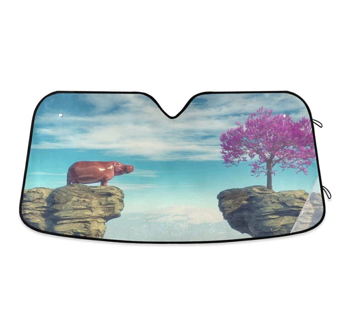Cute Young Hippopotamus Funny Car Sun Shade
