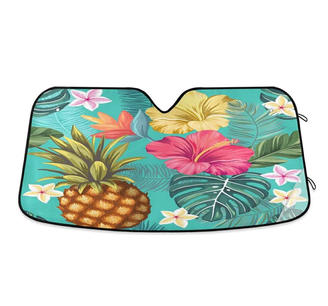 Pineapple Hibiscus Flowers Summer Tropical Green Car Sun Shade