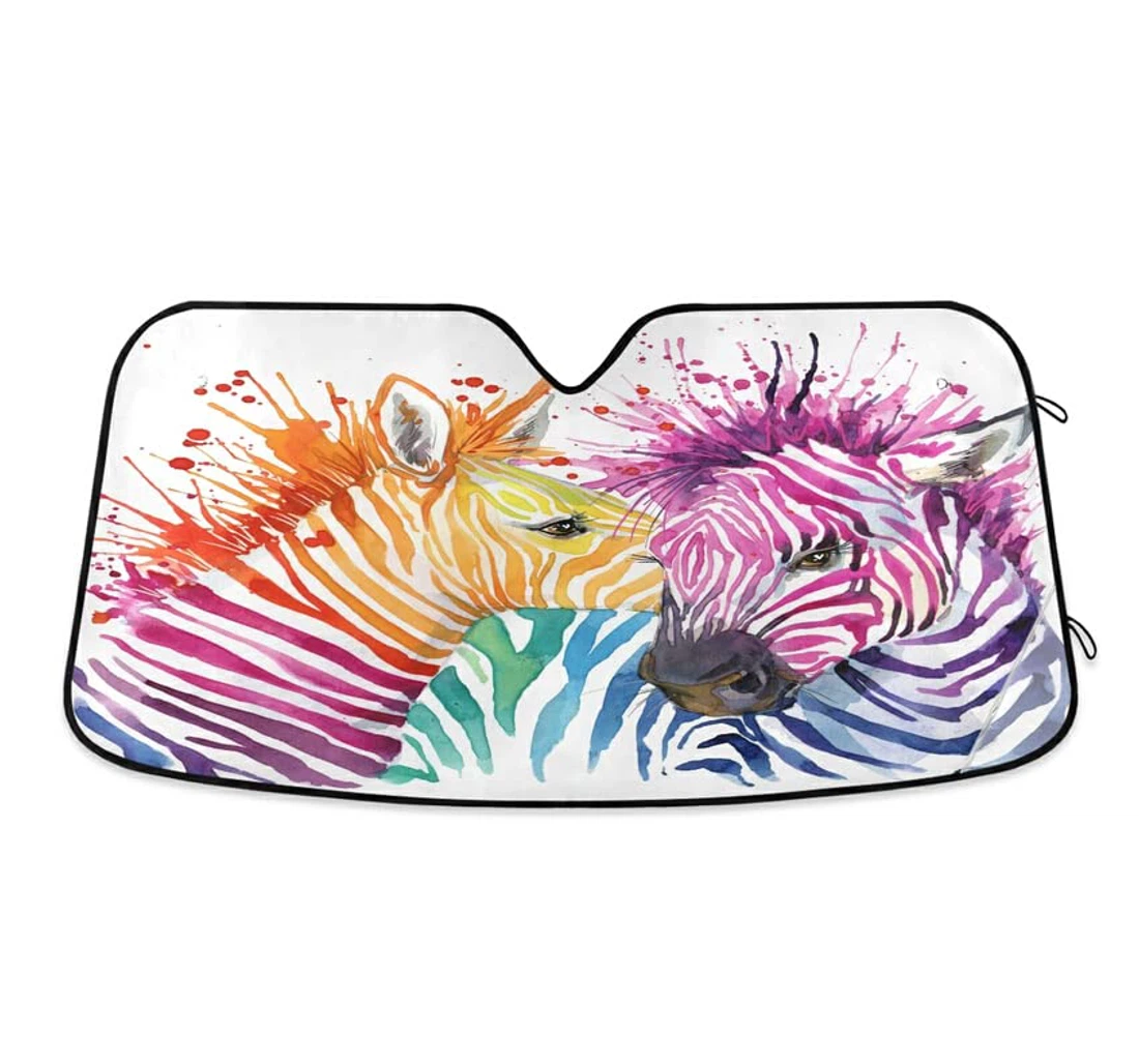 Zebra Watercolor Cute Funny Lovely Rainbow Car Sun Shade