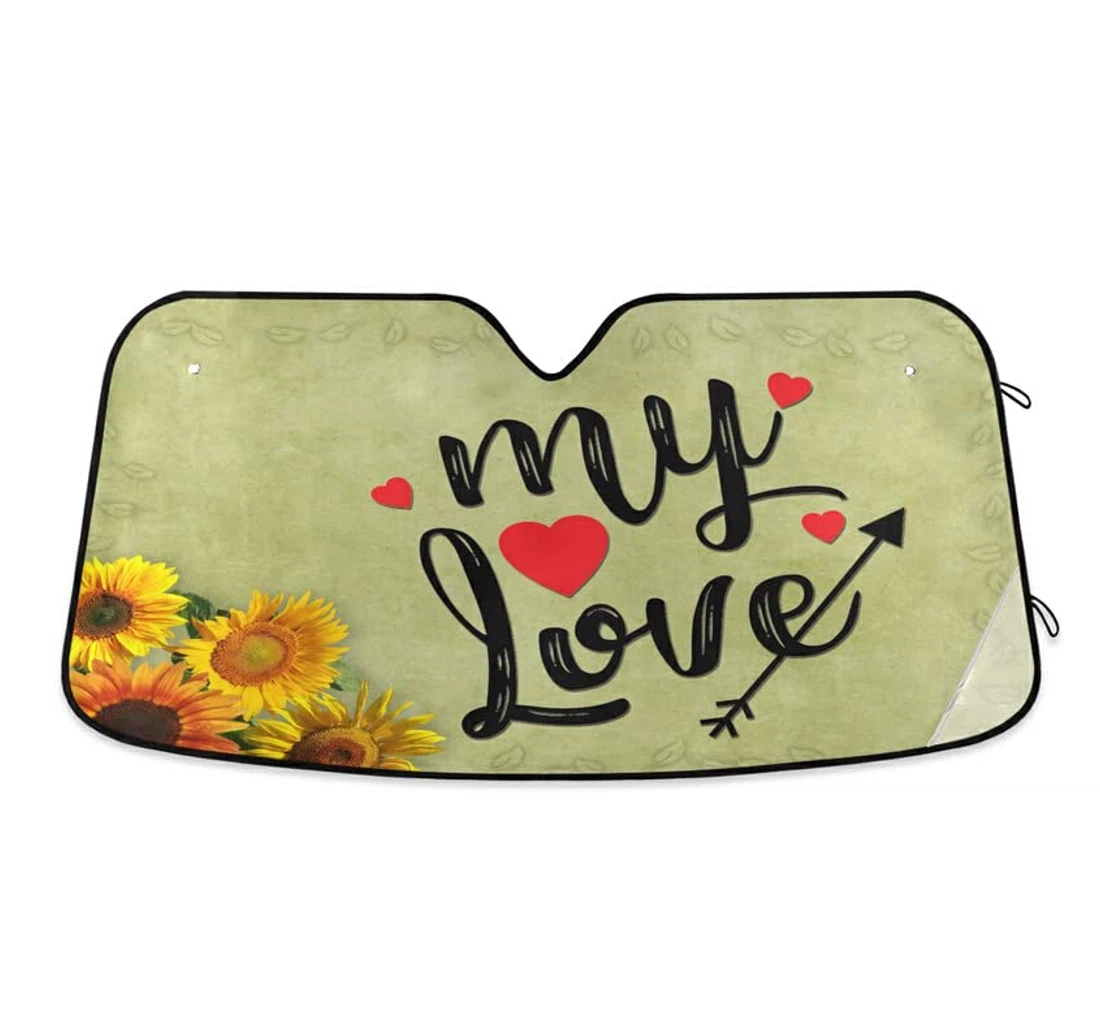 Sunflower Vintage My Love Red Heart Car Sun Shade