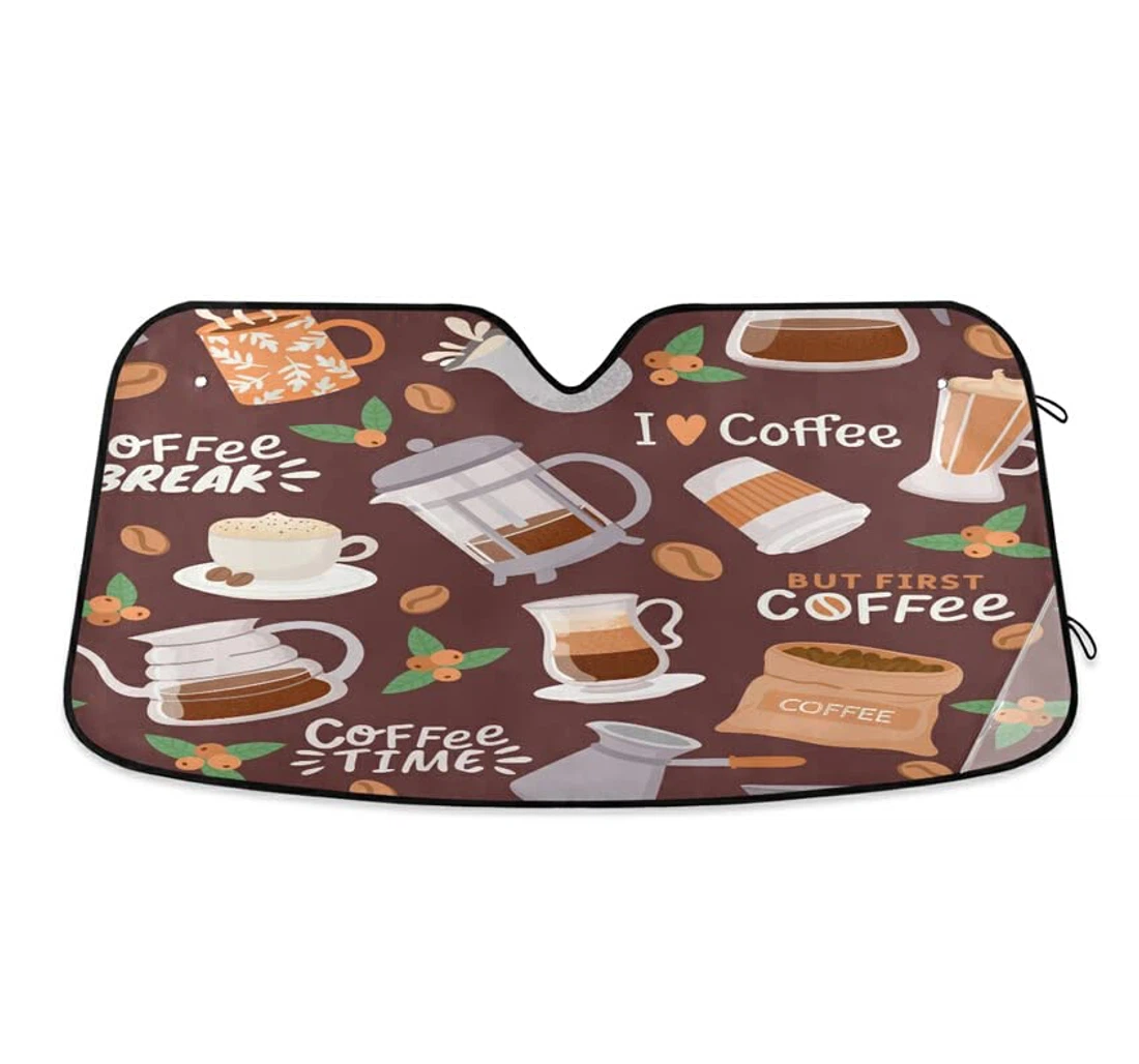 Coffee Time Cup Bean Pot Car Sun Shade