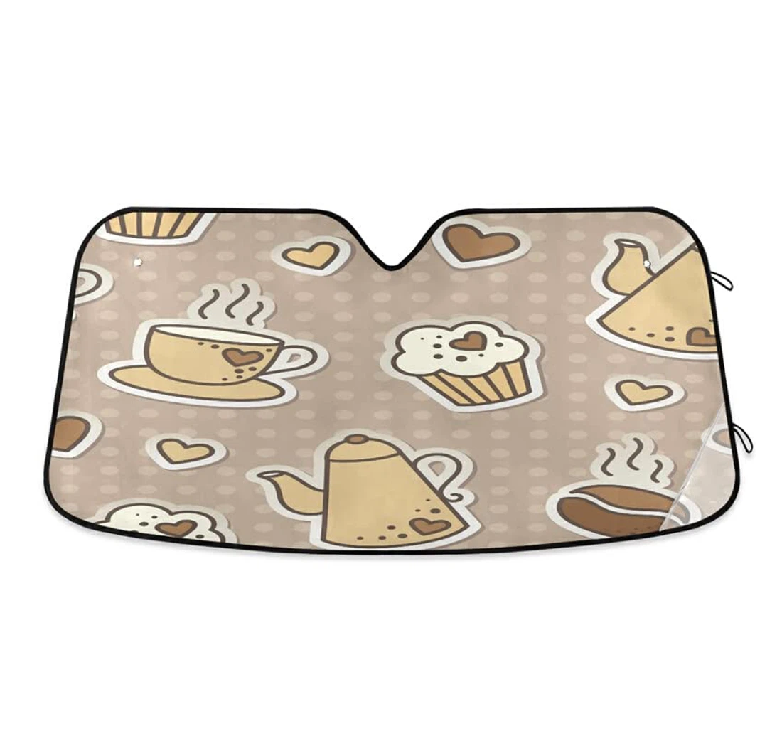 Coffee Beans Cups Cupcakes Kettles Cartoon Brown Heart Car Sun Shade