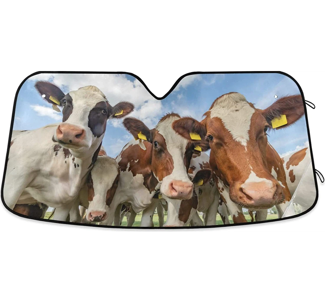 Colored Cows Looking Face Car Sun Shade