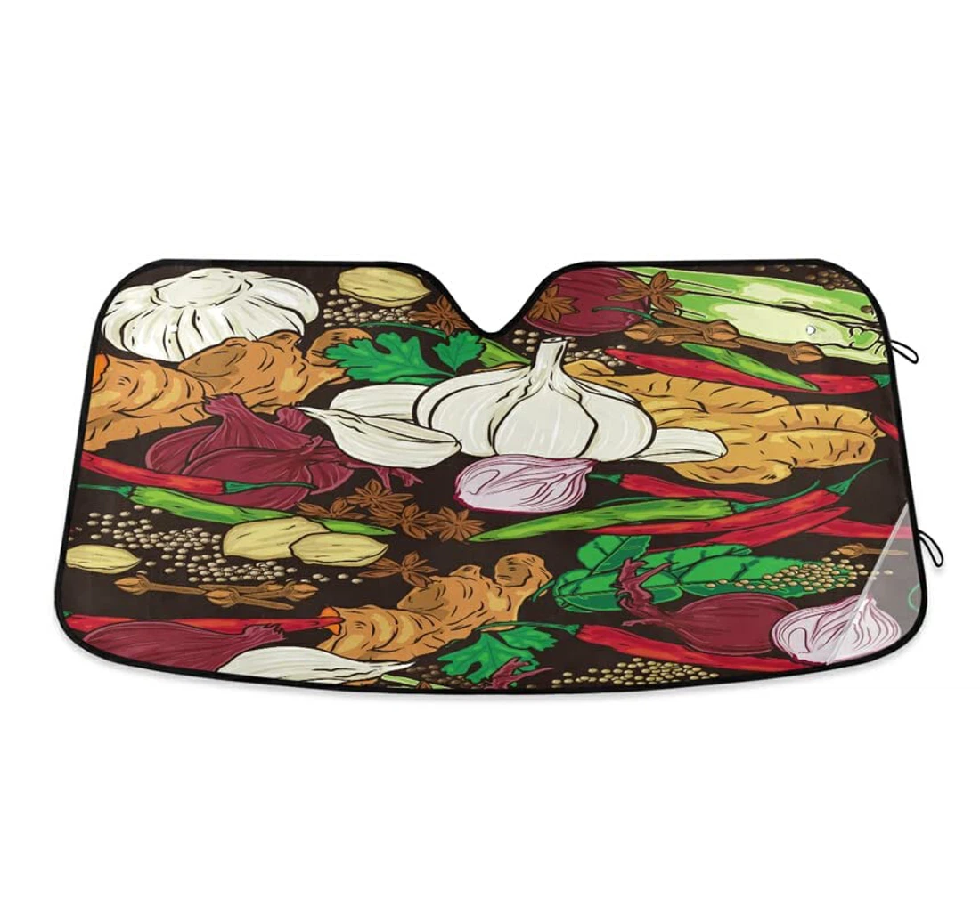 Herbs Spices Colorful Cartoon Seasoning Car Sun Shade