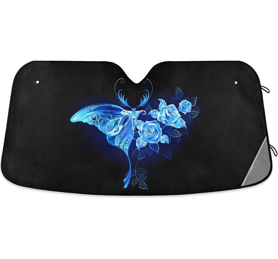 Magical Blue Butterfly Roses Car Sun Shade