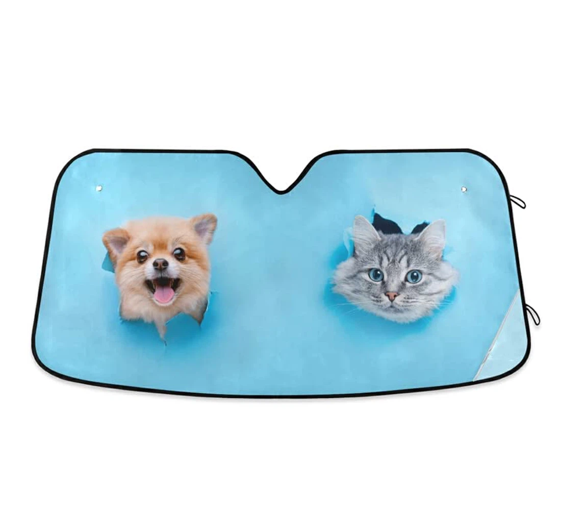 Cute D Dog Cat Blue Funny Car Sun Shade