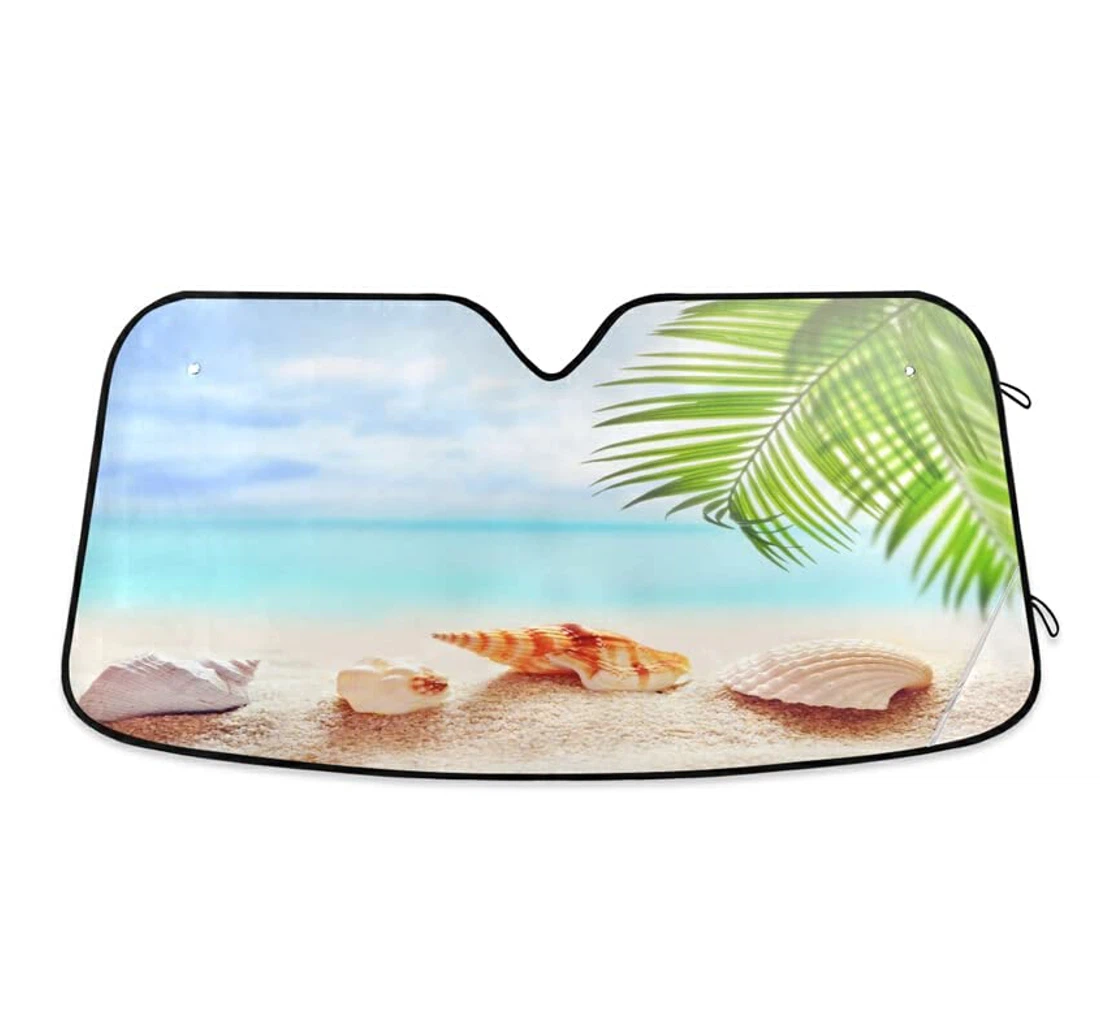 Summer Beach Seashell Tropical Palm Leaf Car Sun Shade
