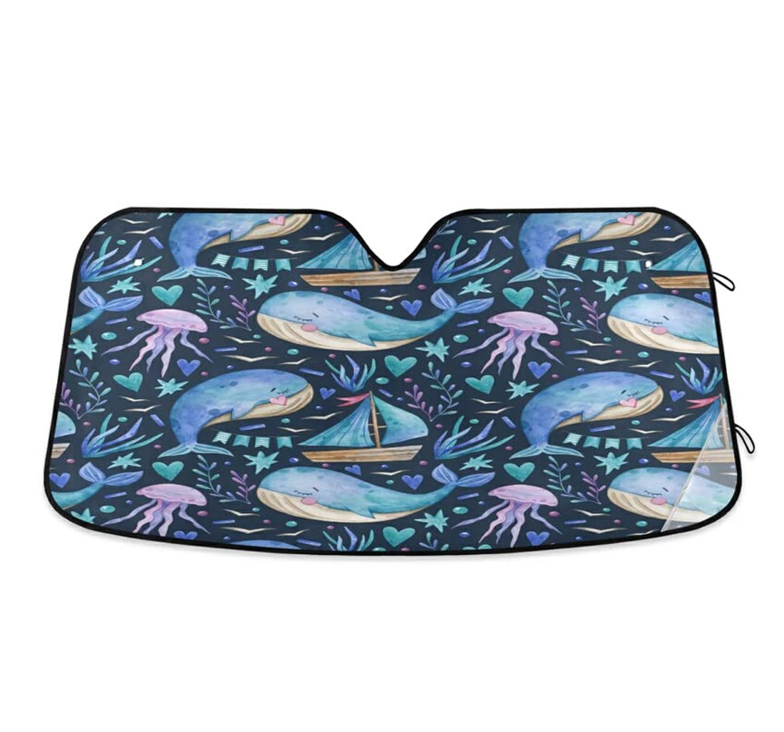 Whale Jellyfish Watercolor Car Sun Shade