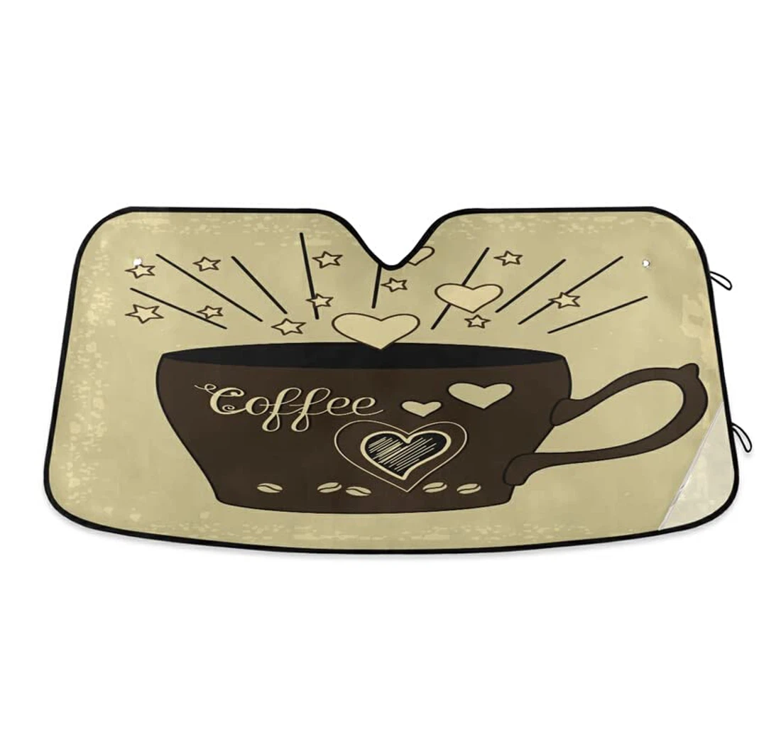Brown Cup Coffee Heart Beige Vintage Car Sun Shade