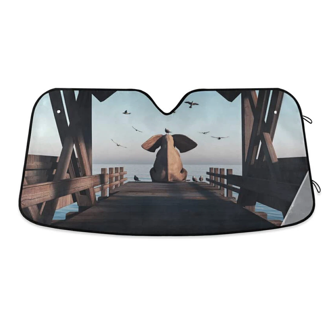Seaside Elephant Seagulls Funny Car Sun Shade