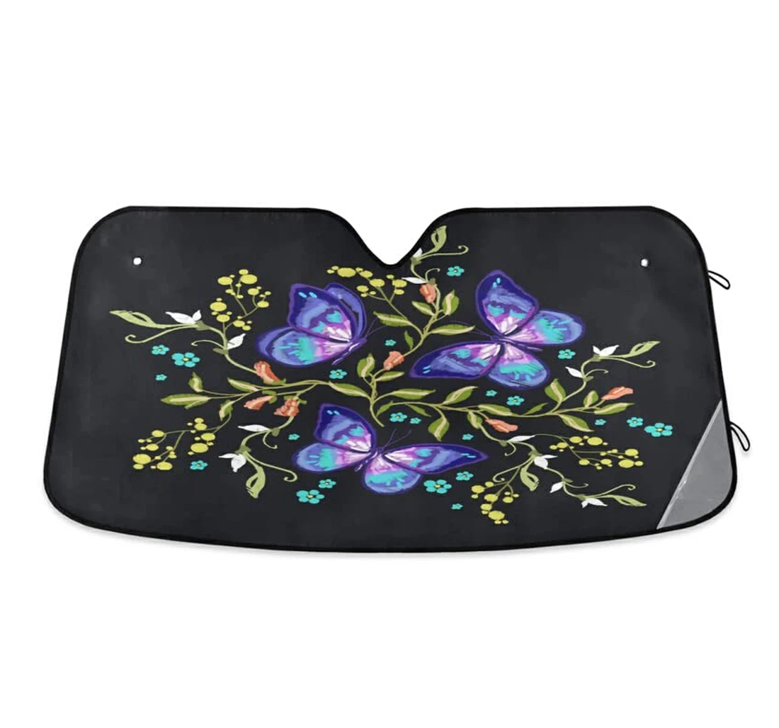 Floral Flowers Butterflies Embroidery Car Sun Shade