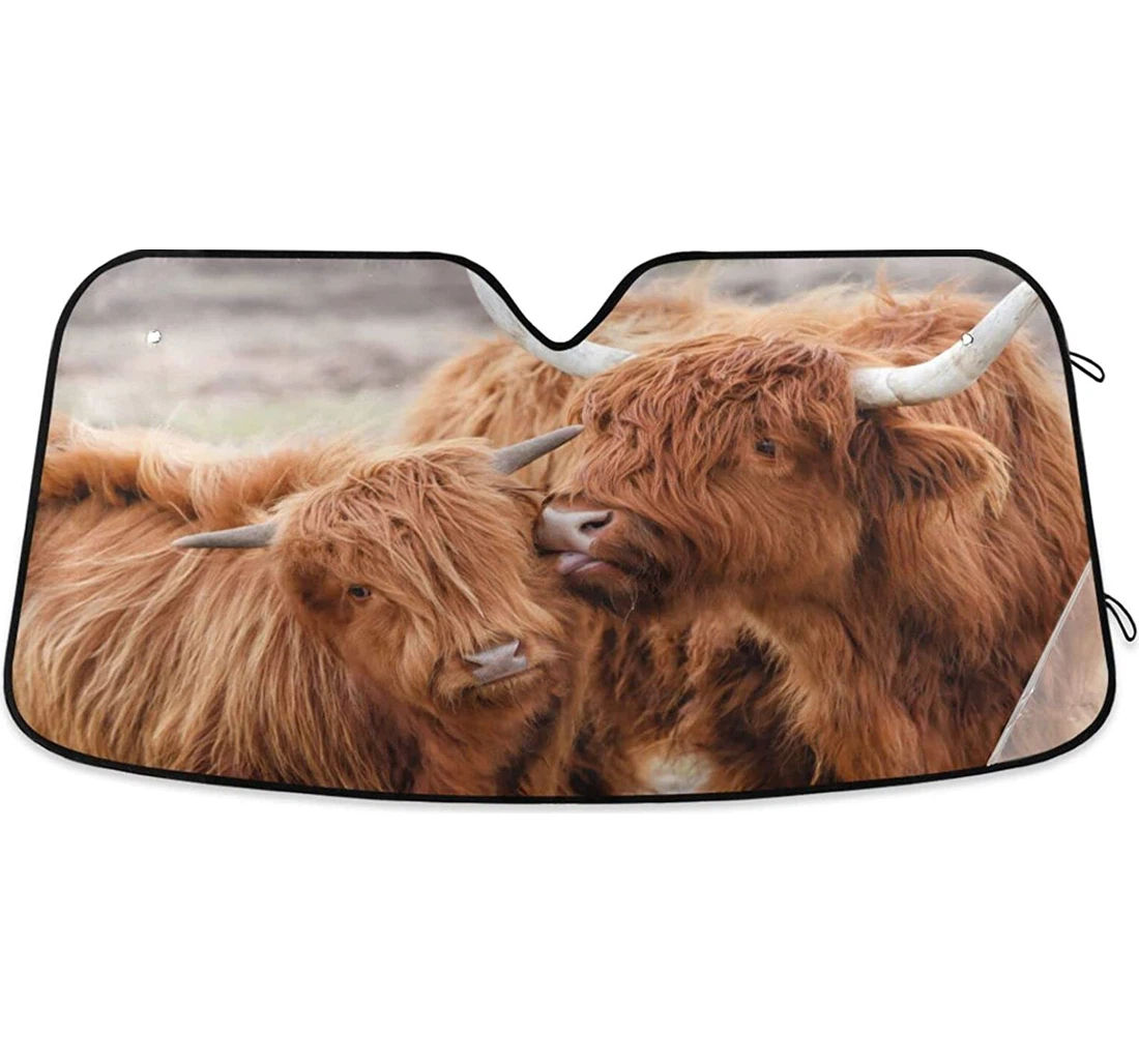 Highland Cow Cattle Meadow Car Sun Shade