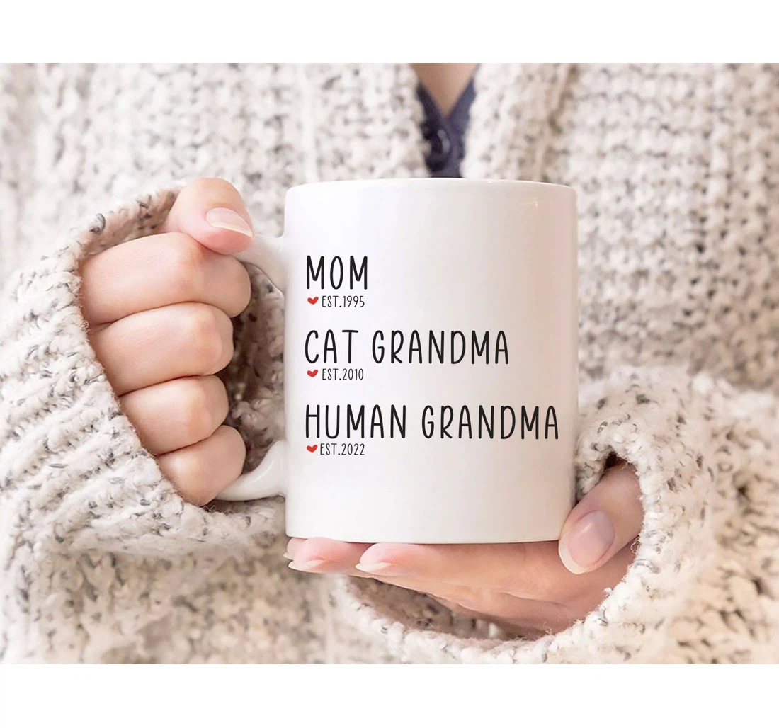 Promoted From Mom Mama Cat Grandma To Human Grandma New Grandma Funny Pregnancy Reveal Ceramic Mug Print On Both Sides