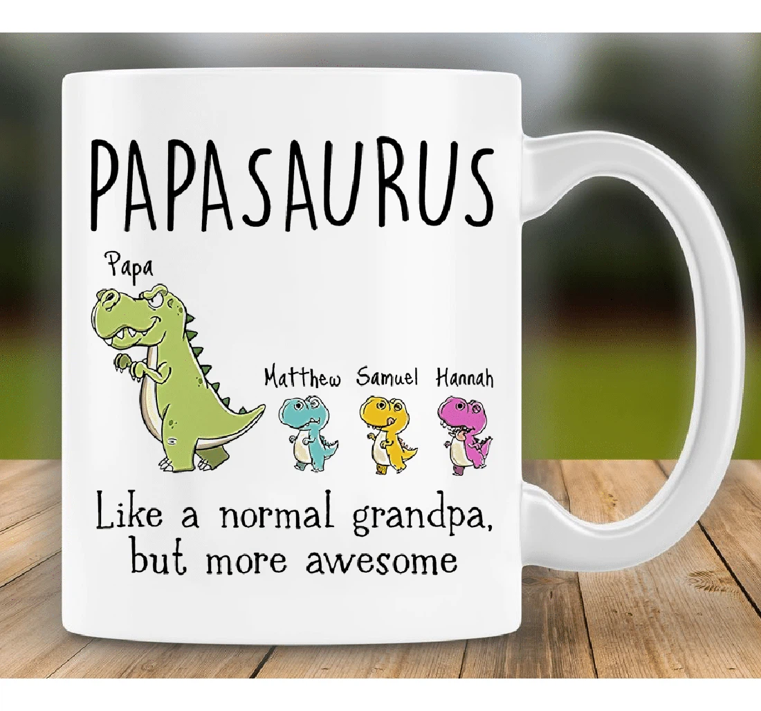 Wassmin Personalized Papasaurus Papa Dinosaur Mugs Cups Custom Grandkids Names Customized For Worlds Best Grandpa Pop Grandfather Grandpa Kids Ceramic Mug Print On Both Sides