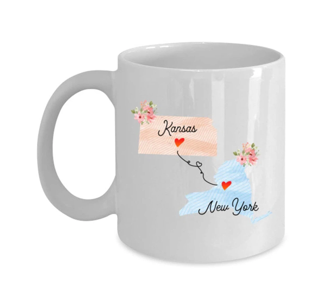 Kansas New York Long Distance State From State To State For Away From Hometown Family Moving Away Funny For Men Women Kids Grandkids Ceramic Mug Print On Both Sides