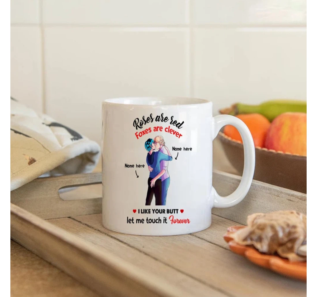 Personalized Lgbt Couple Customized Roses Are Red Foxes Are Clever Funny Valentine Wedding For Lgbt Mugs Ceramic Mug Print On Both Sides