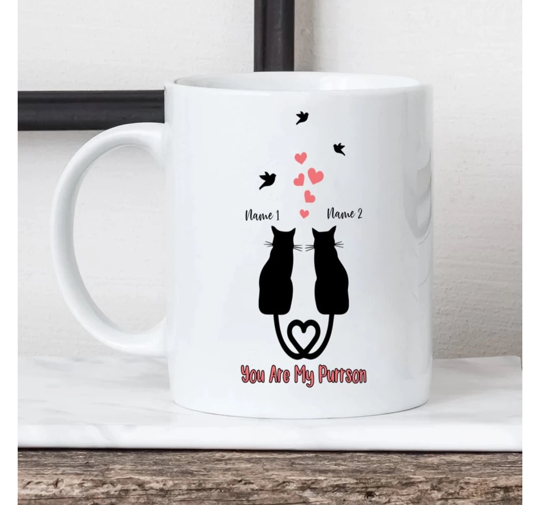 Personalized Cat Couple With Heart You Are My Purrson For Couple Husband And Wife Cat Lovers On Valentine's Day Oz Ceramic Mug Print On Both Sides