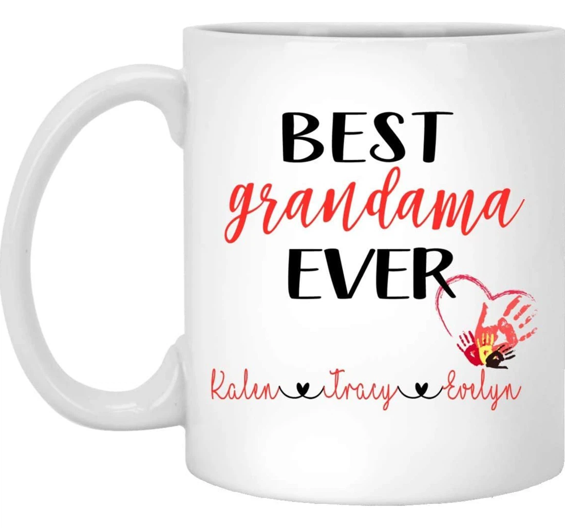 Personalized Best Grandama Ever Heart Hand For Customized Name Ceramic Mug Print On Both Sides