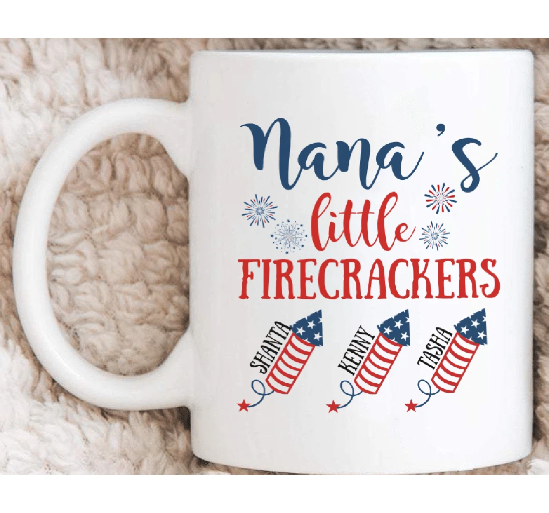 Personalized Nana's Little Firecrackers With Grandkids Name For Her Customized Name Ceramic Mug Print On Both Sides