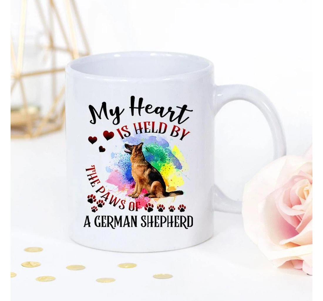 German Shepherd My Heart Is Held By The Paws Of A German Shepherd Best Dog Lover For Animal Lovers Ceramic Mug Print On Both Sides