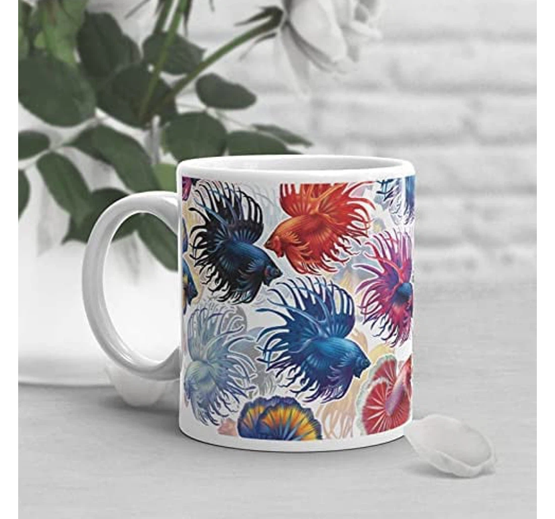 Betta Fish Cute Siamese Fighting Fish Betta Lover Ceramic Mug Print On Both Sides