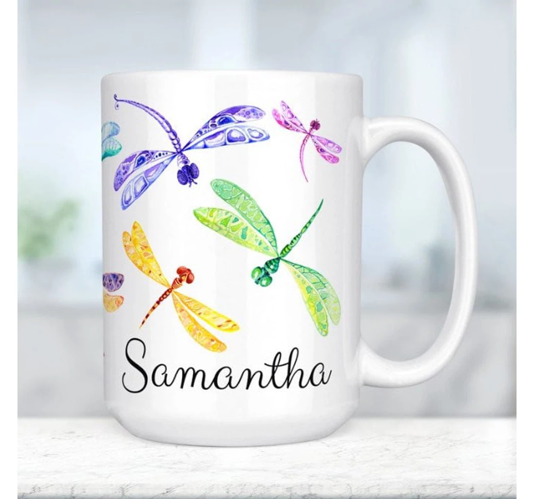 Personalized Dragonfly Pretty Colorful Dragonflies Cup Customized Name Mugs Best For Valentine Ceramic Mug Print On Both Sides