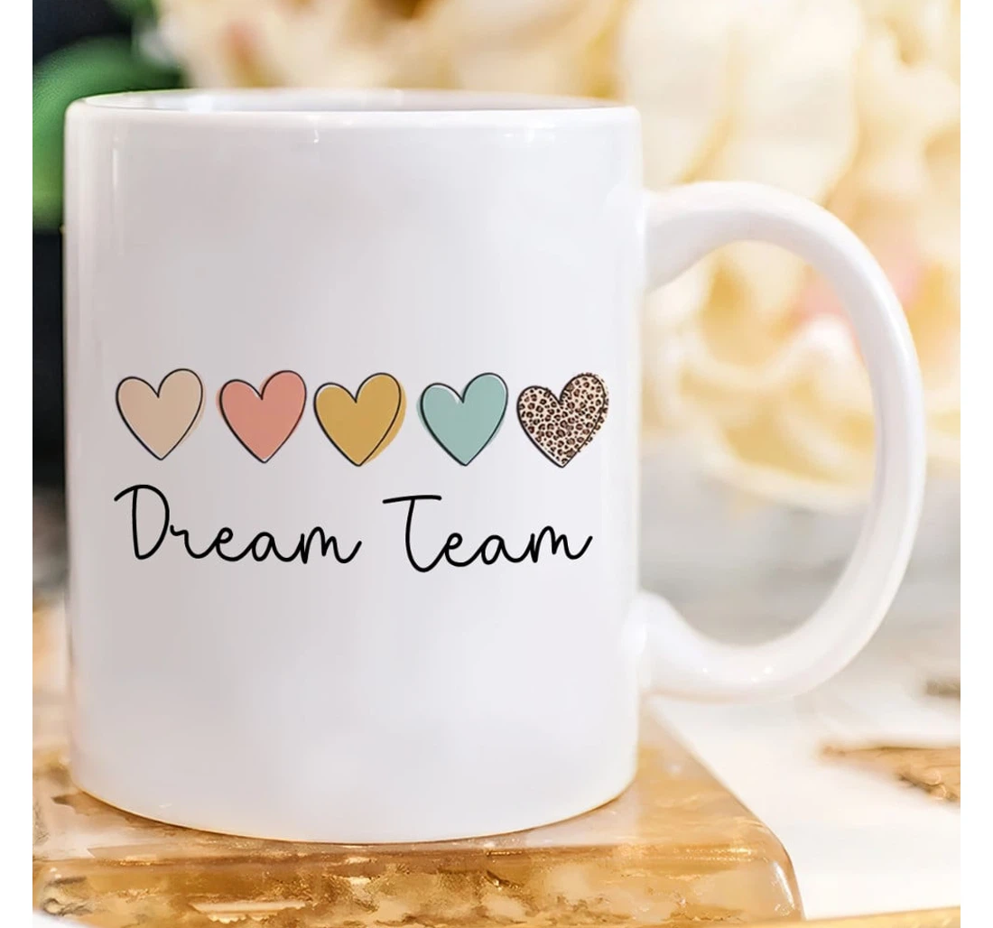 Deam Team Heart Matching Teacher Group Squad Company Office For Coworker Back To School Ceramic Mug Print On Both Sides