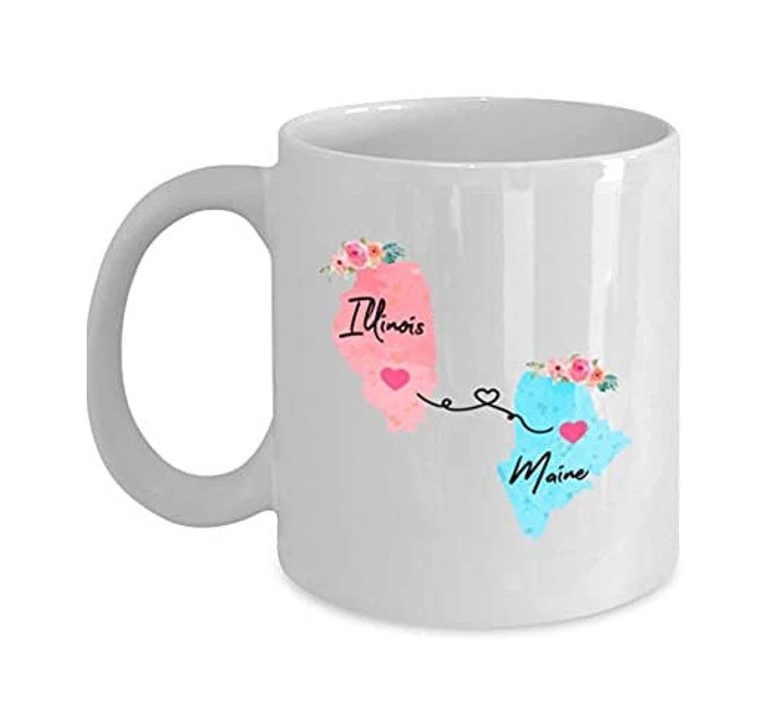 Illinois Maine Long Distance State To State For Him Her Ceramic Mug Print On Both Sides