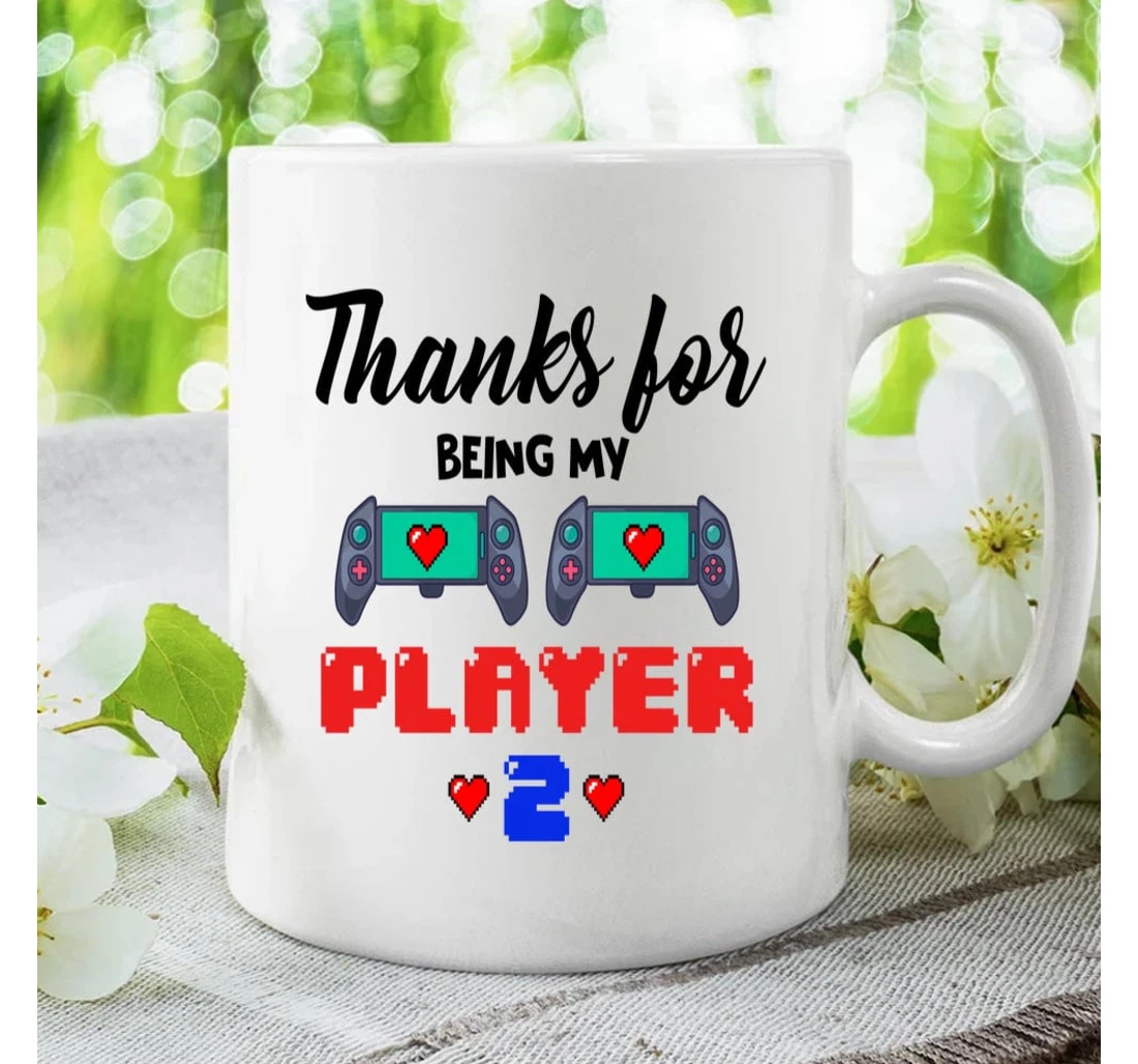 Game Handle With Heart Thanks For Being My Player Two For Couple Game Lovers On Valentine's Day Oz Ceramic Mug Print On Both Sides