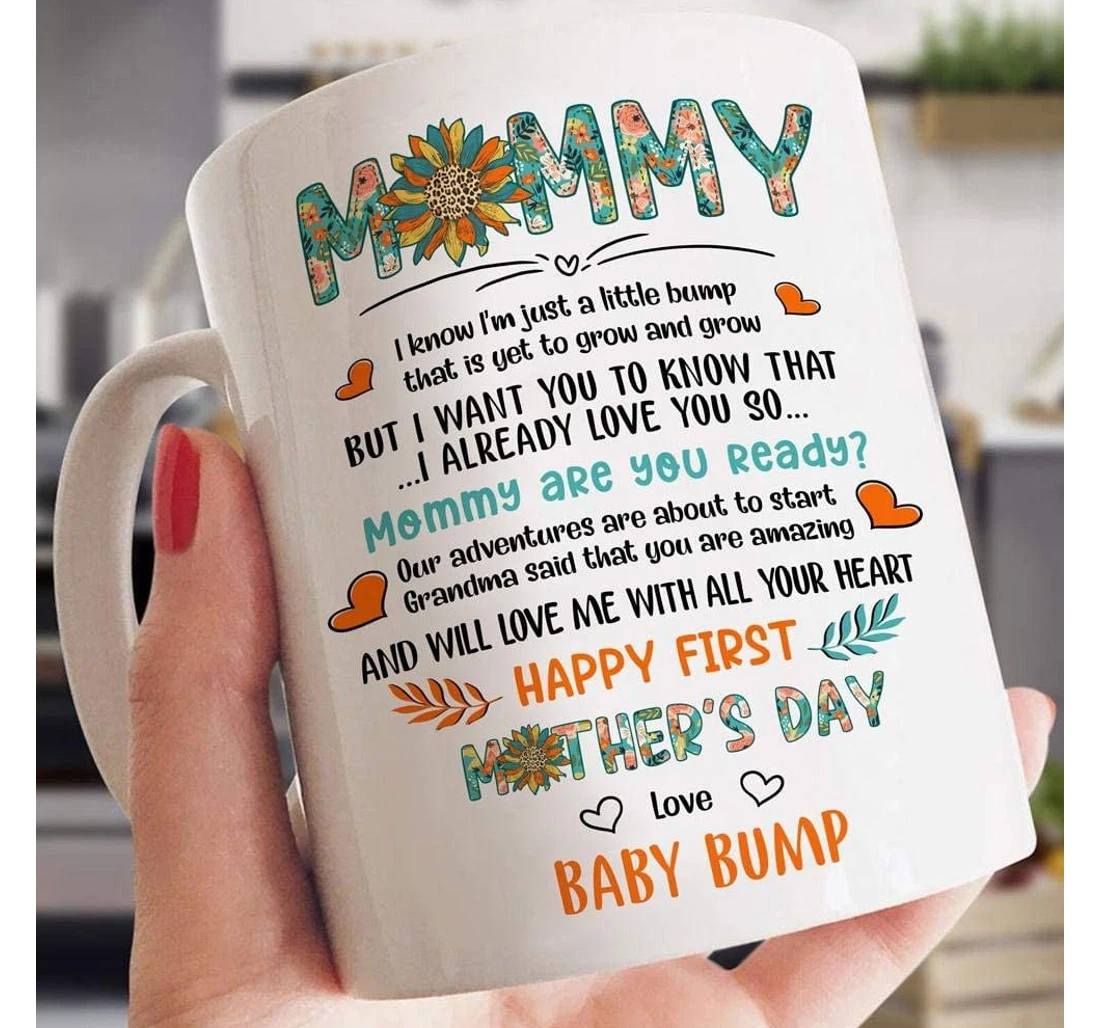 Personalized Mommy Happy First Sunflower Ceramic Mug Print On Both Sides