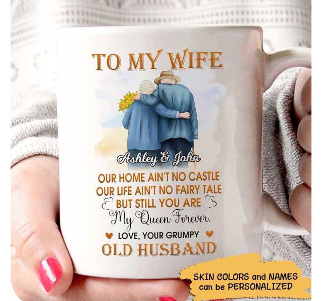 Customizable Personalized Names Mugs Old Couple You Are My Queen Forever Happy Valentines Day Wedding Holidays To My Husband Wife Mugs Ceramic Mug Print On Both Sides