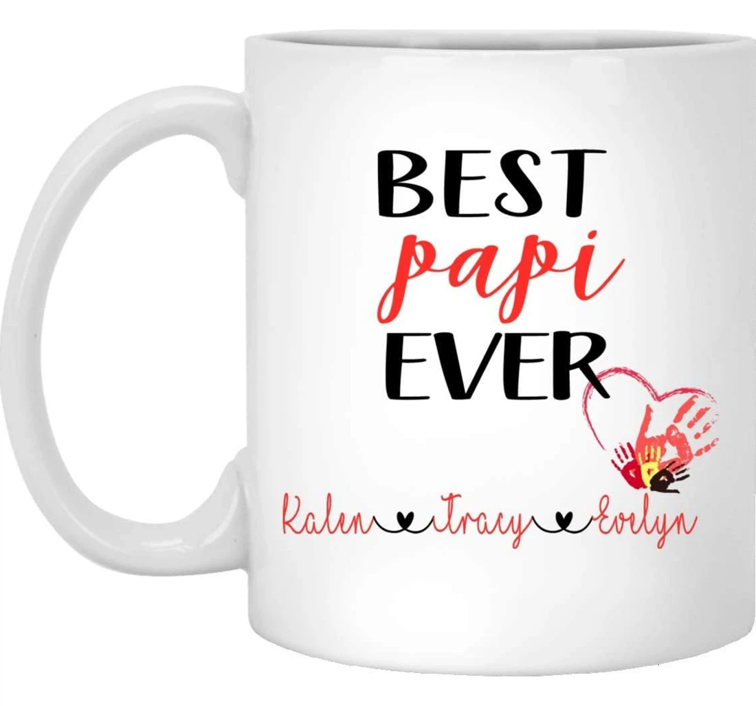 Personalized Best Papi Ever Heart Hand For Customized Name Ceramic Mug Print On Both Sides