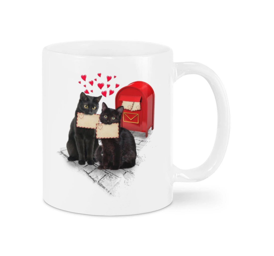 Cat Couple Heart Happy Valentine's Day Ceramic Mug Print On Both Sides