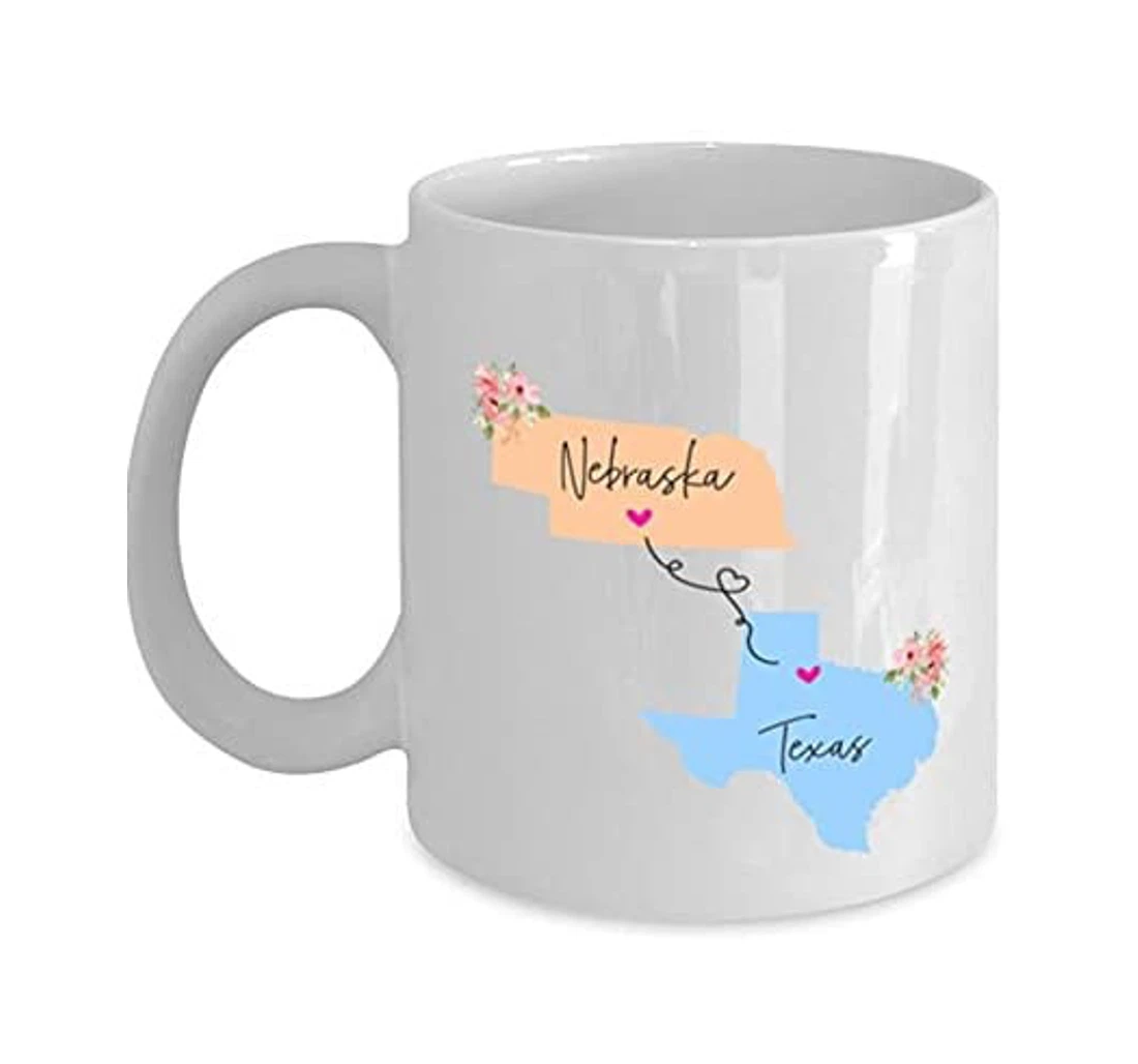 Nebraska Texas Long Distance State To State For Him Her Husband Wife Ceramic Mug Print On Both Sides