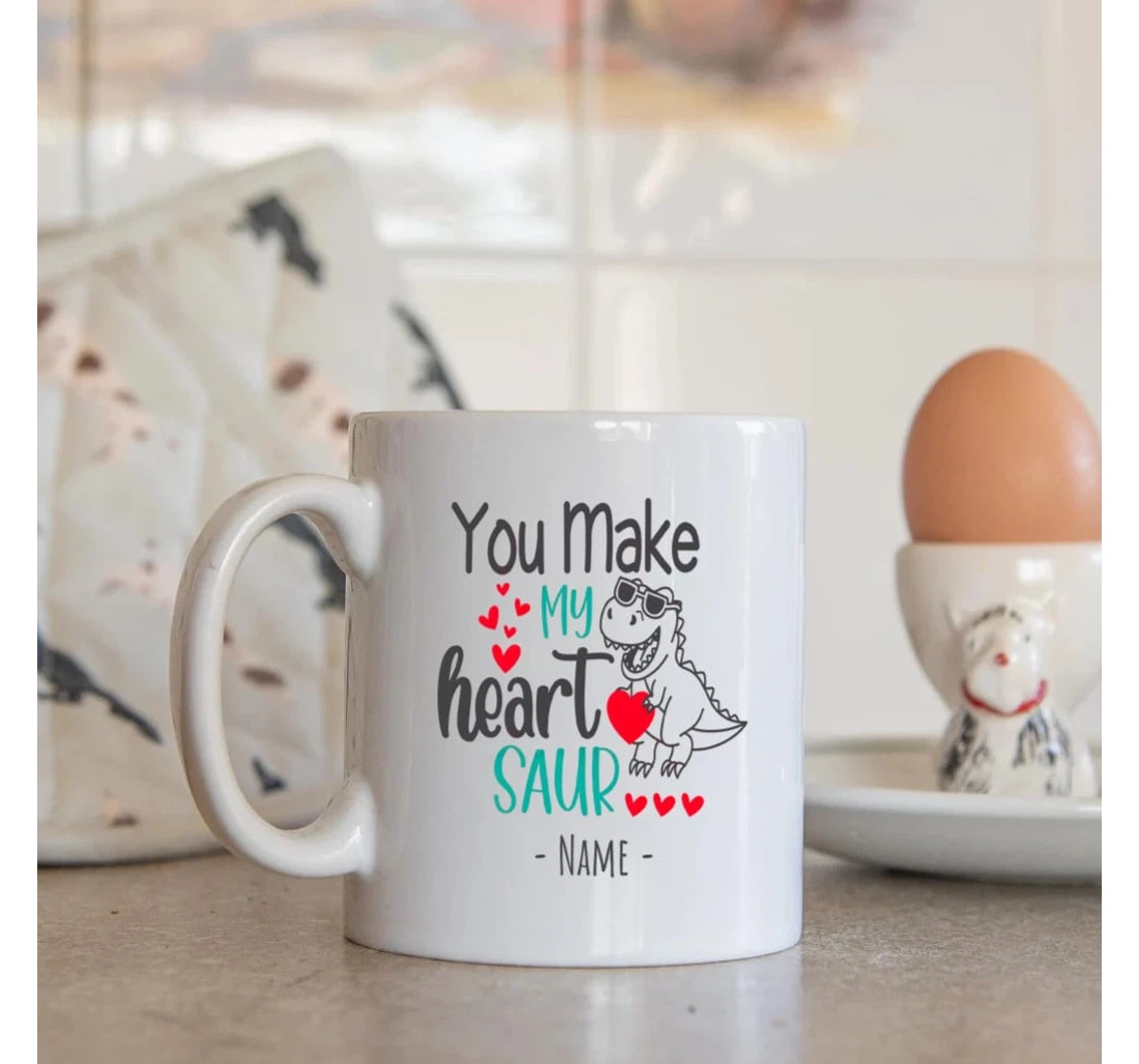 T Rex Dinosaur With Red Heart You Make My Heart Saur Ceramic Mug Print On Both Sides