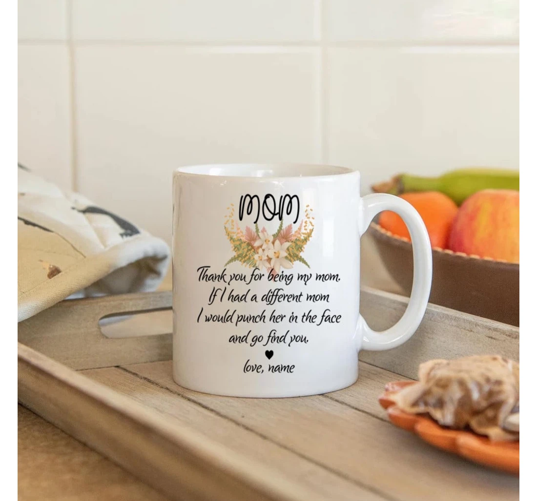 Thank You Mom Daisy Flowers Cup For Mommy Mama Stepmom Mother’s Day Valentine’s Day From Daughter Son Ceramic Mug Print On Both Sides