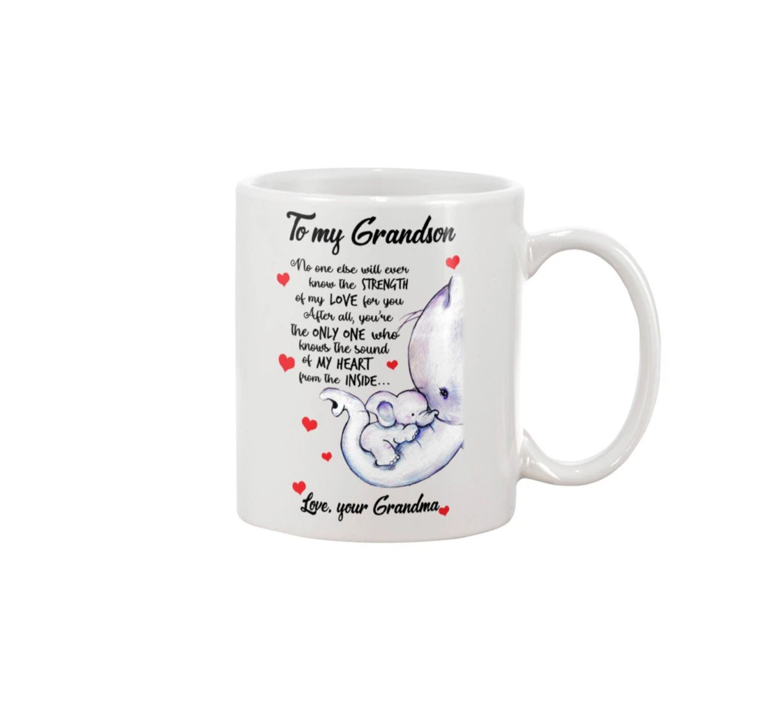 Personalized To My Grandson Elephant After All You're The Only One Who Knows The Sound Of My Heart From The Inside Special Ceramic Mug Print On Both Sides