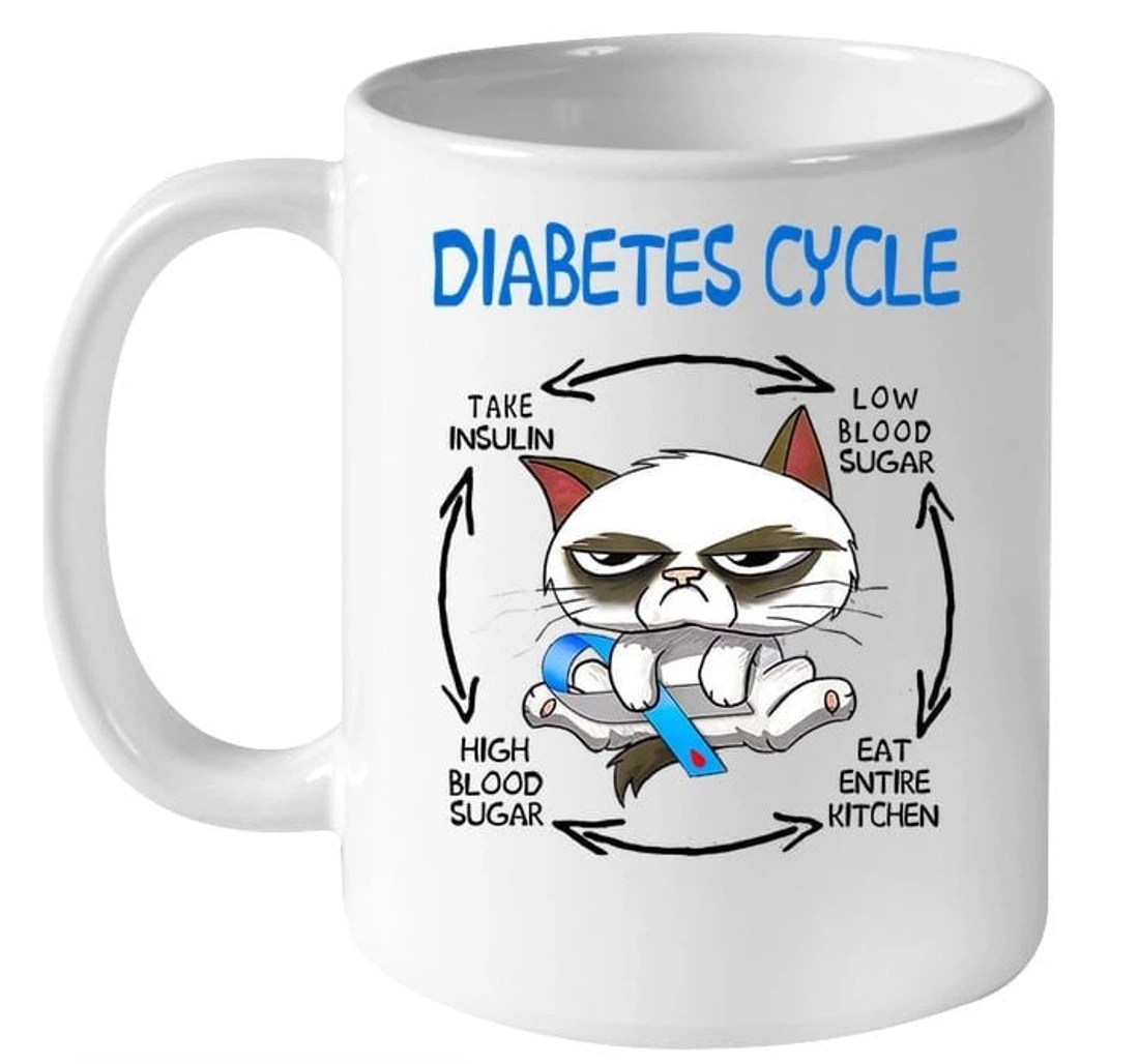 Diabetes Cycle Diabetes Awareness Funny Cat Ceramic Mug Print On Both Sides