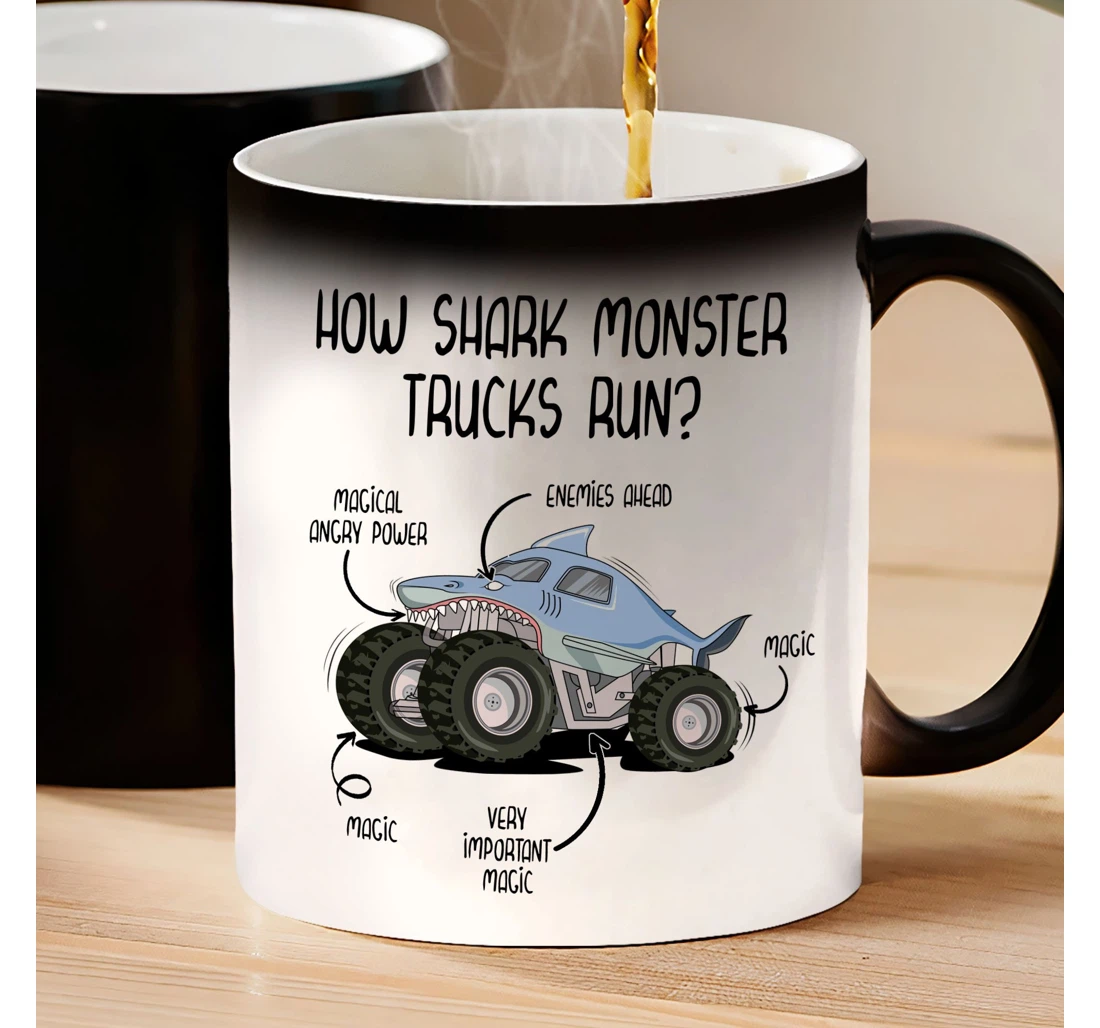 How Shark Monster Trucks Run Funny Monster Truck For Children Ceramic Mug Print On Both Sides