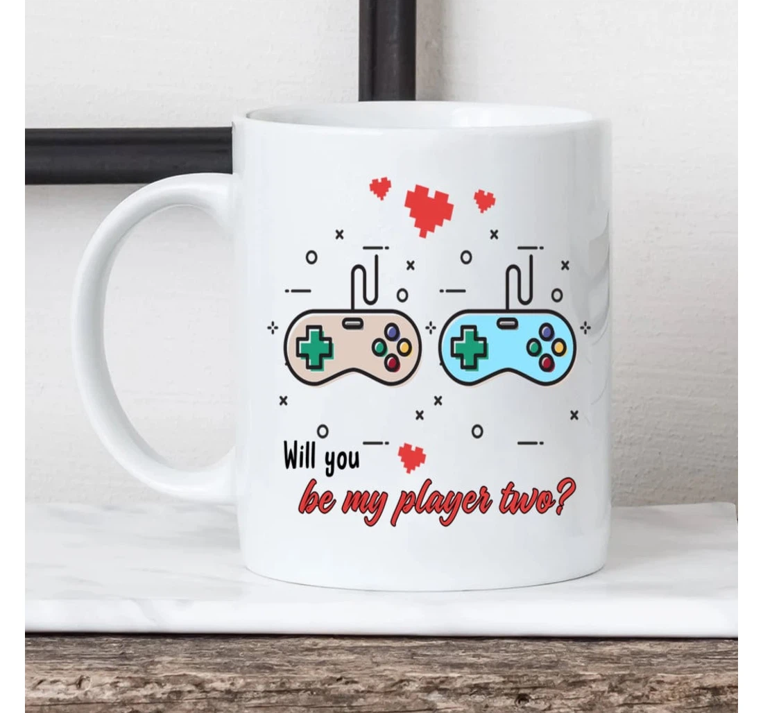 Gaming Couple Will You Be My Player Two Valentine Wedding For Gamers Mugs Ceramic Mug Print On Both Sides