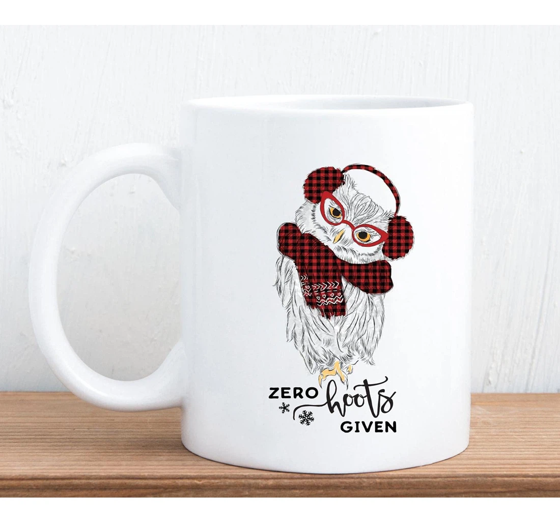 Red Plaid Winter Owl Zero Hoots Given Winter Owl Ceramic Mug Print On Both Sides